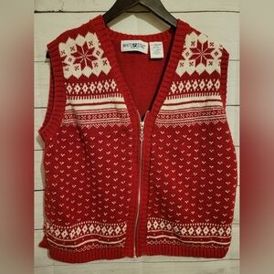 Vintage White Stag Christmas Sweater Vest Knit Snowflake Red 18W- 20W Holiday